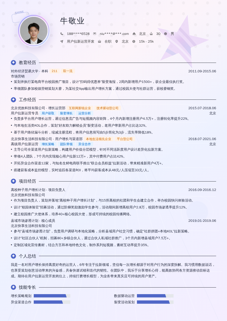 用户拉新运营开发简历模板