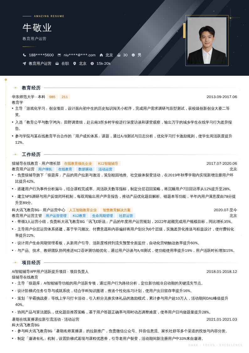 教育用户运营简历模板