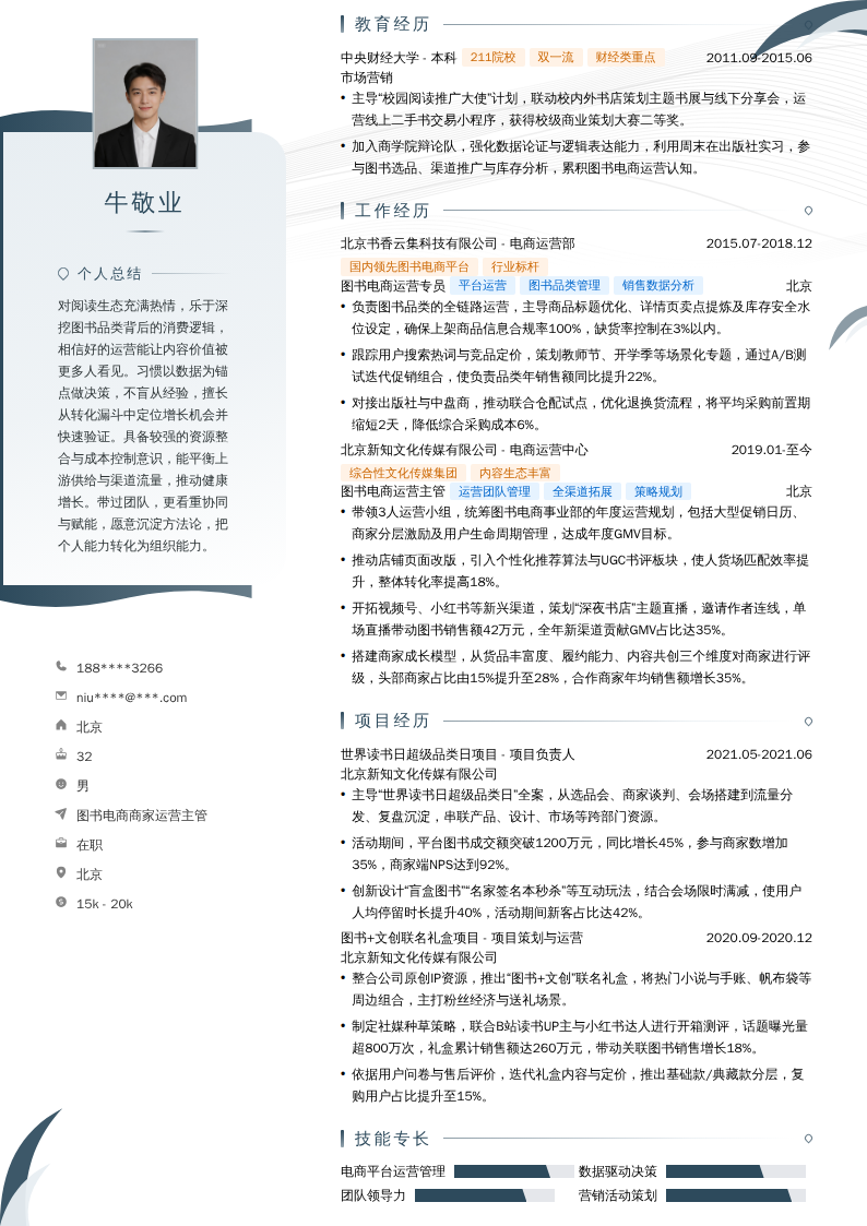 图书电商商家运营主管简历模板