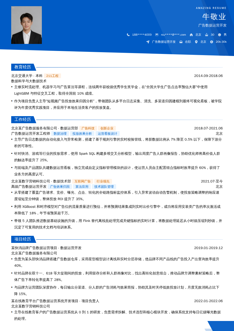 广告数据运营开发简历模板
