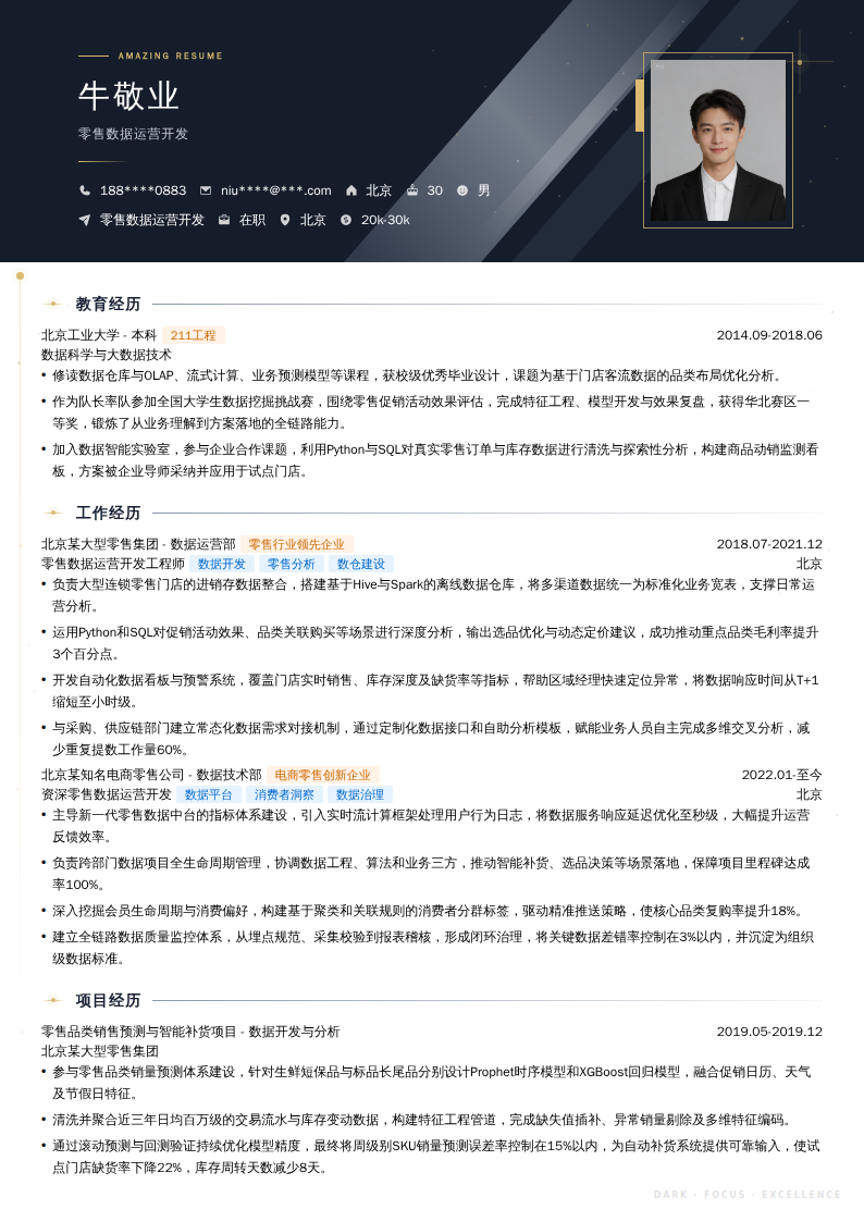 零售数据运营开发简历模板