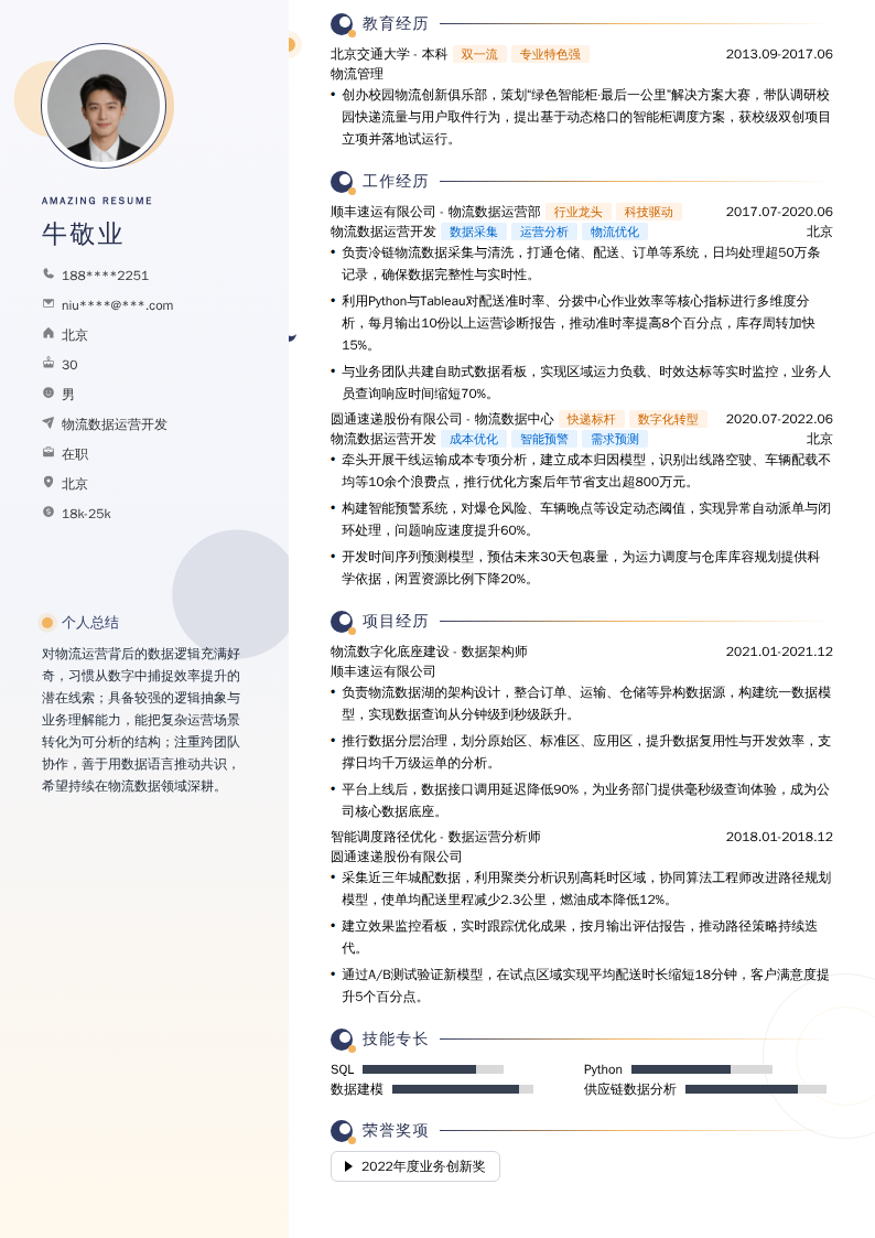 物流数据运营开发简历模板