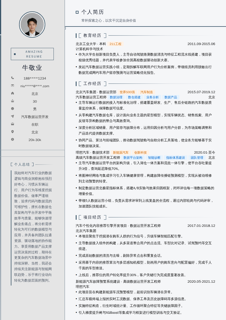 汽车数据运营开发简历模板