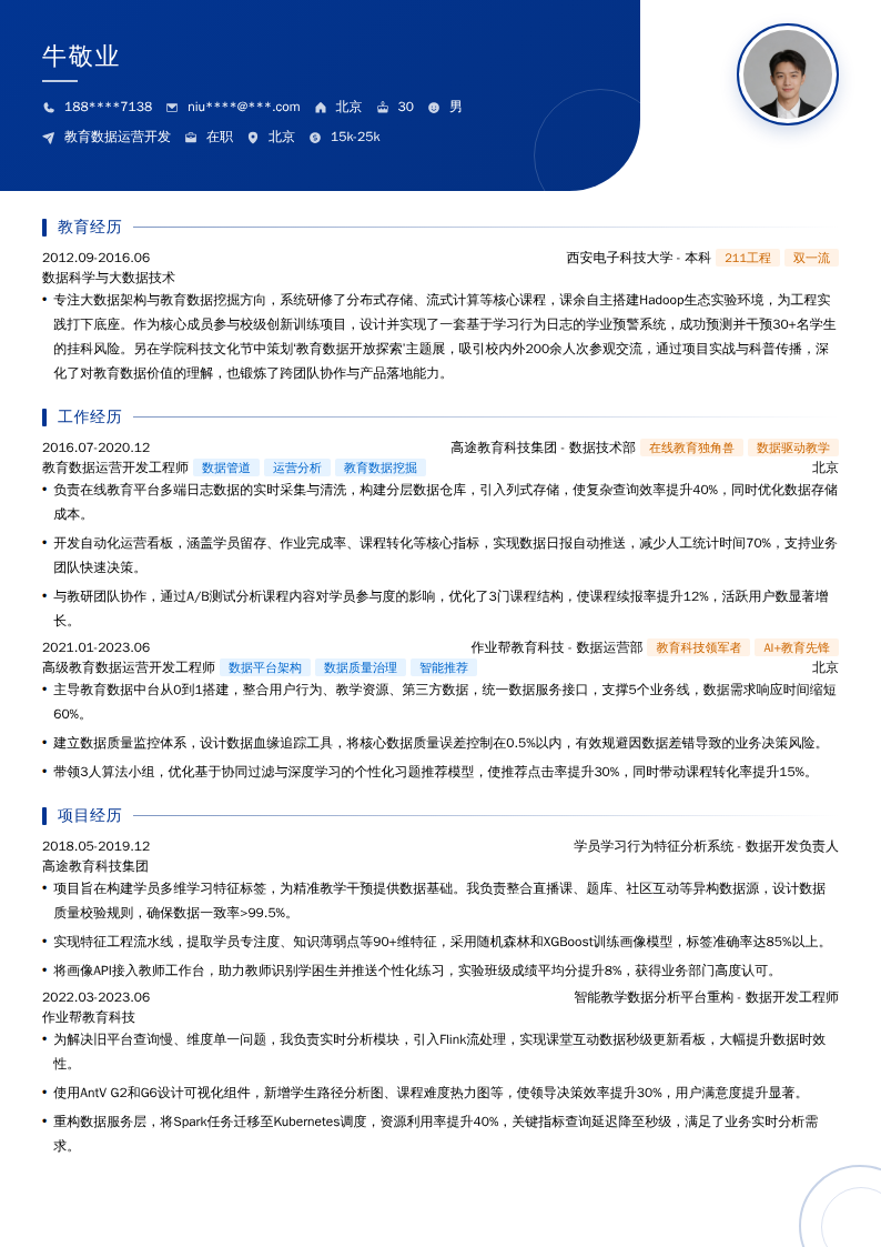 教育数据运营开发简历模板