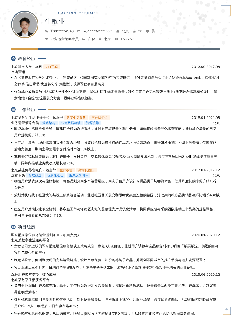 业务运营策略专员简历模板