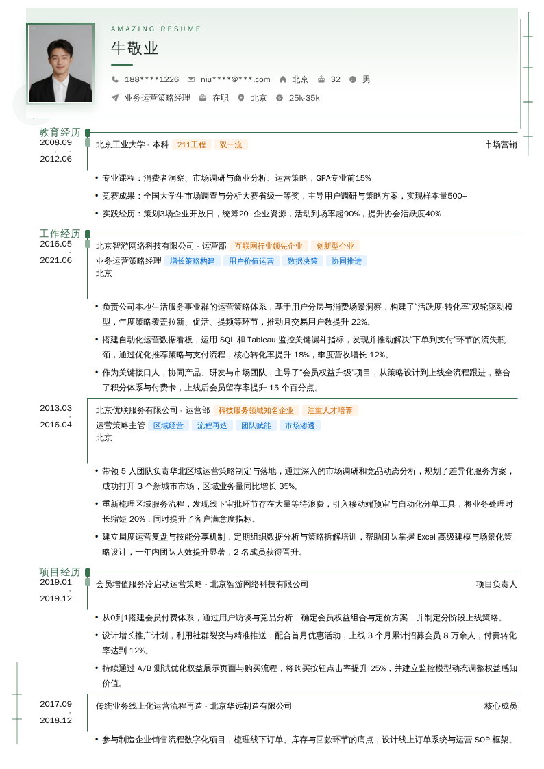 业务运营策略经理简历模板