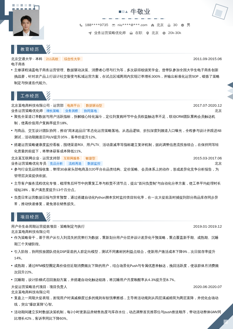 业务运营策略优化师简历模板