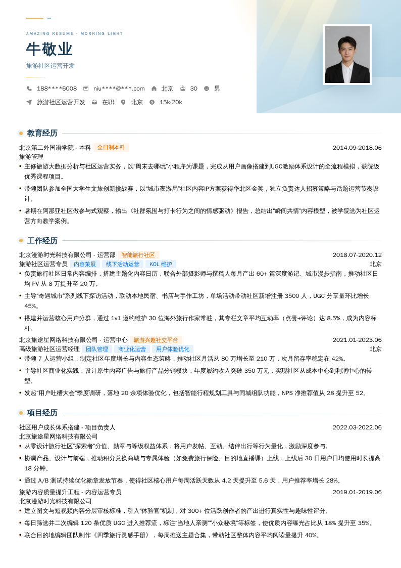 旅游社区运营开发简历模板