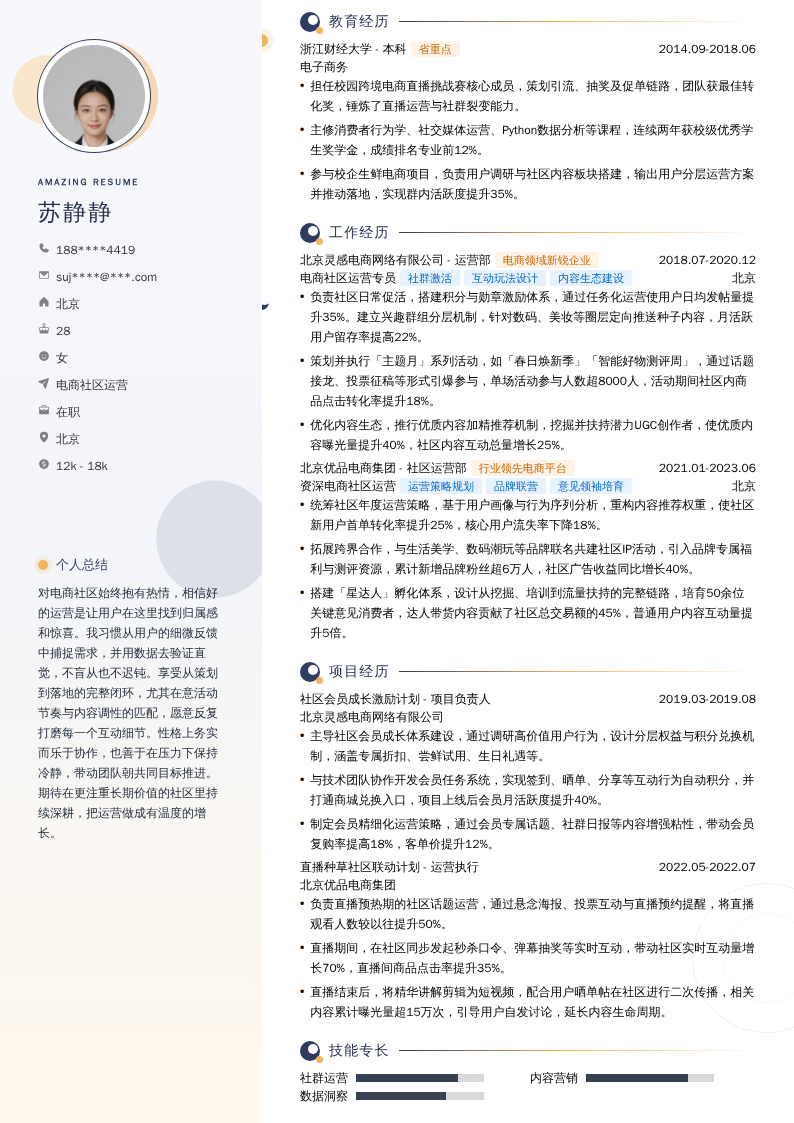 电商社区运营简历模板