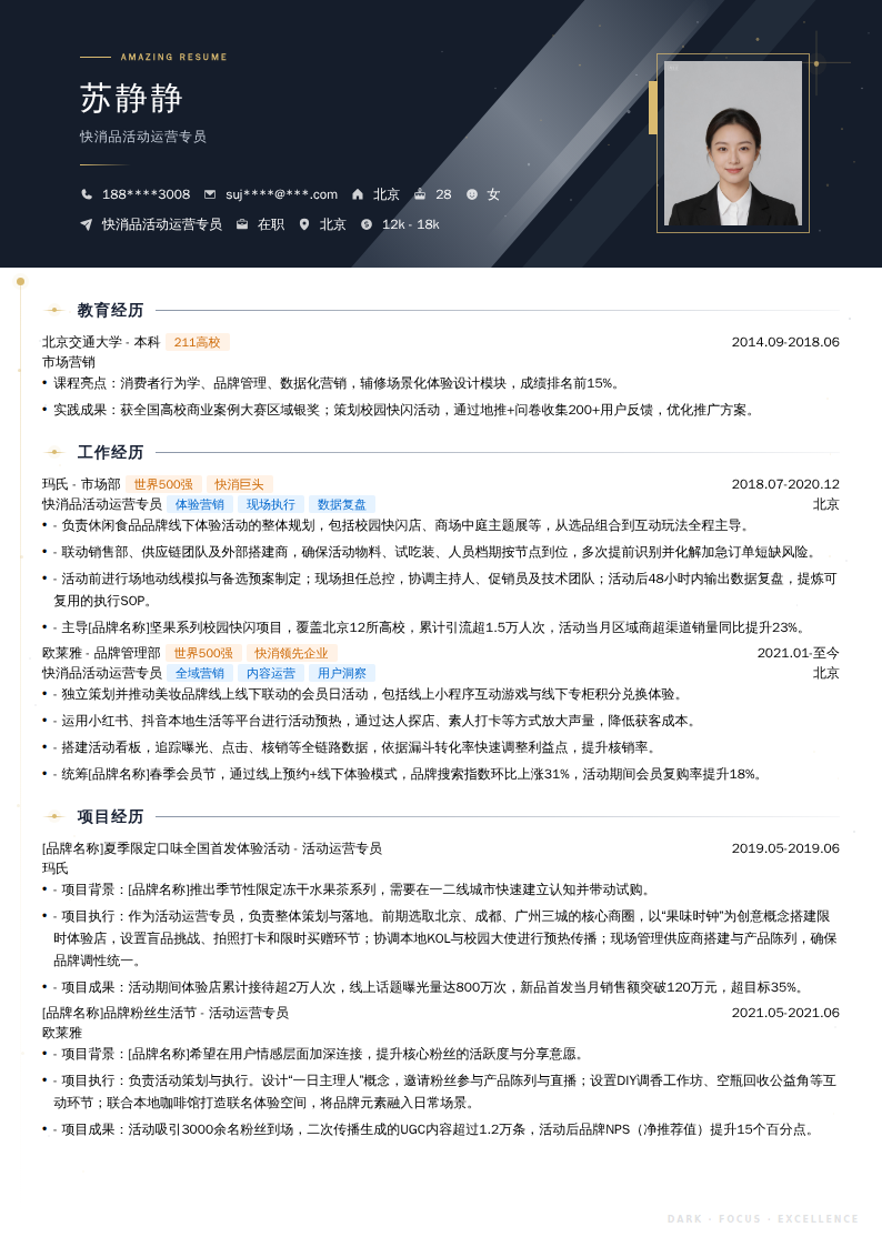 快消品活动运营专员简历模板