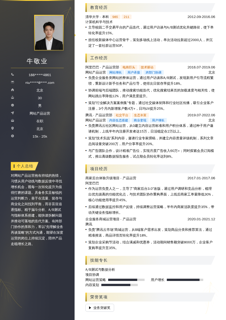 网站产品运营简历模板