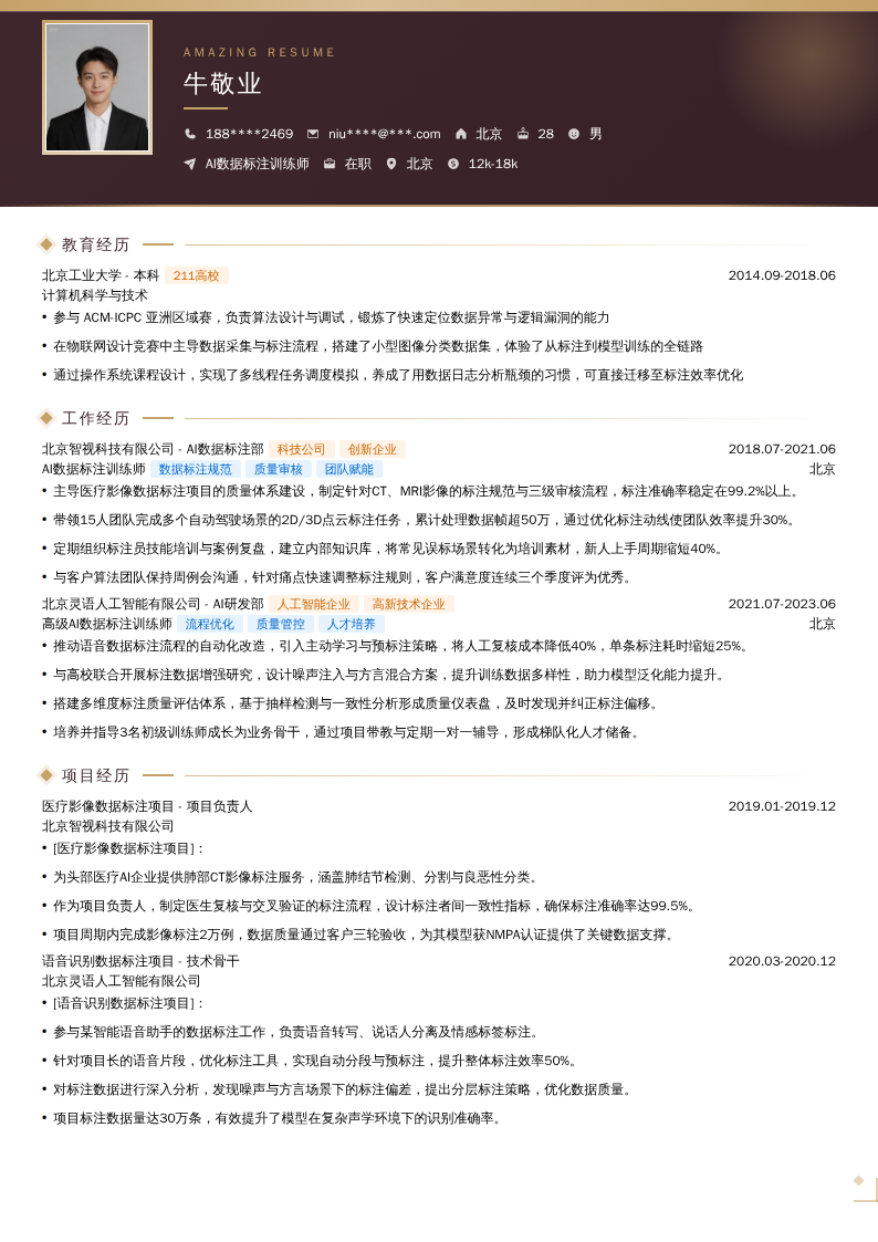AI数据标注训练师简历模板