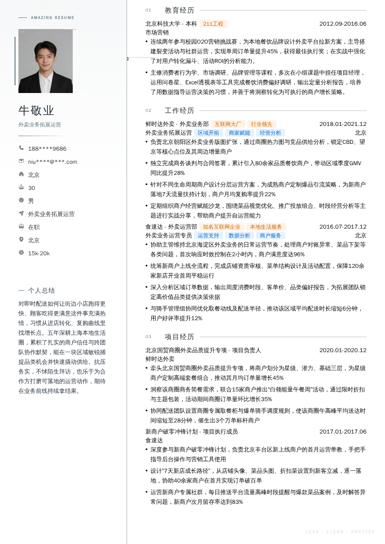 外卖业务拓展运营简历模板