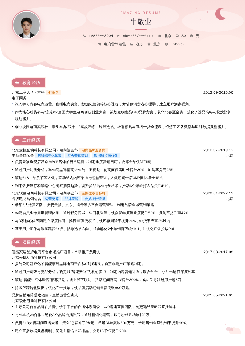 电商营销运营简历模板