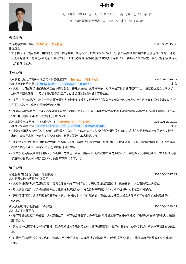 电商供应链运营开发简历模板