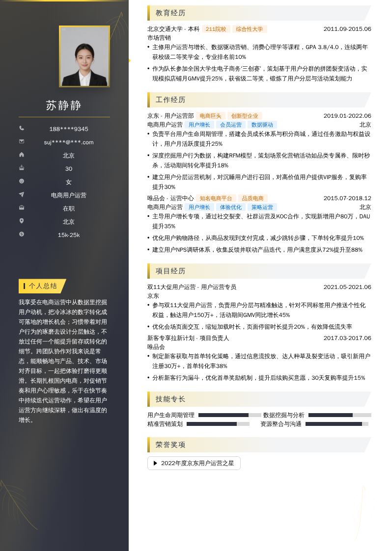 电商用户运营简历模板