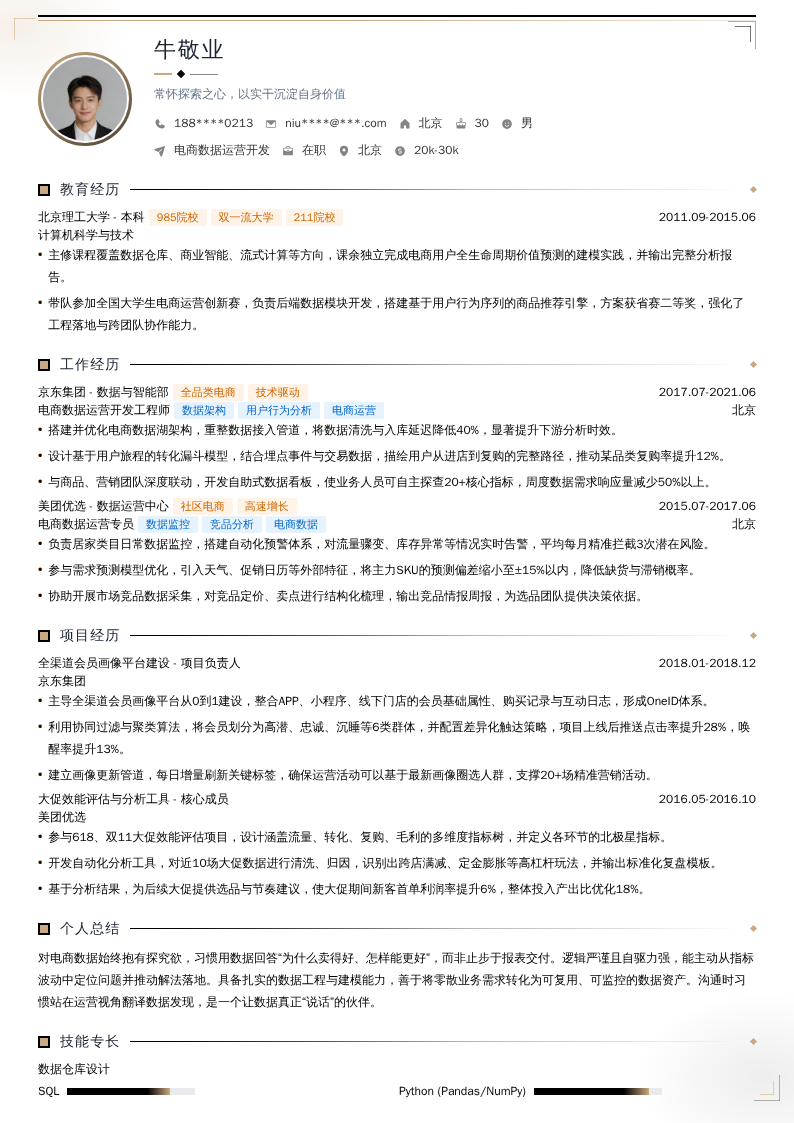 电商数据运营开发简历模板