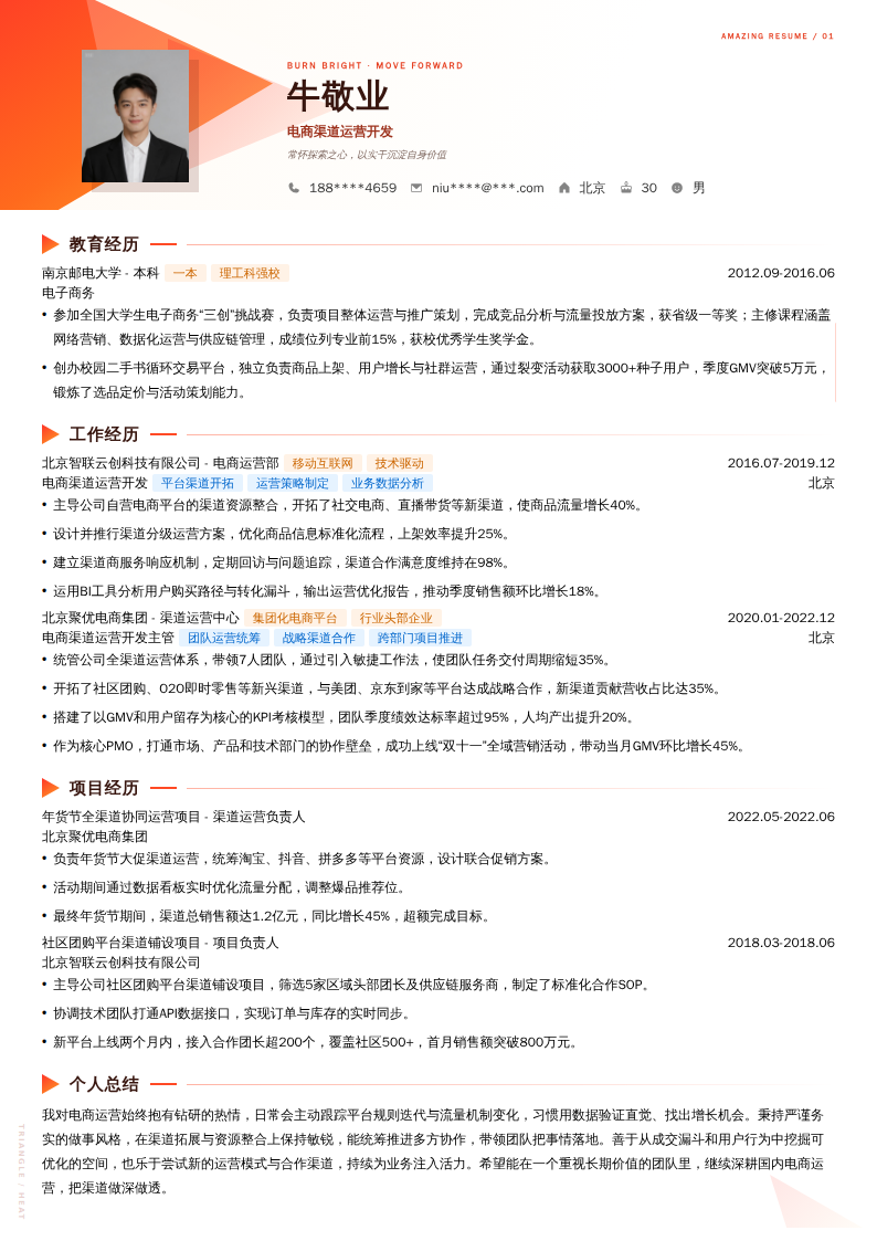 电商渠道运营开发简历模板