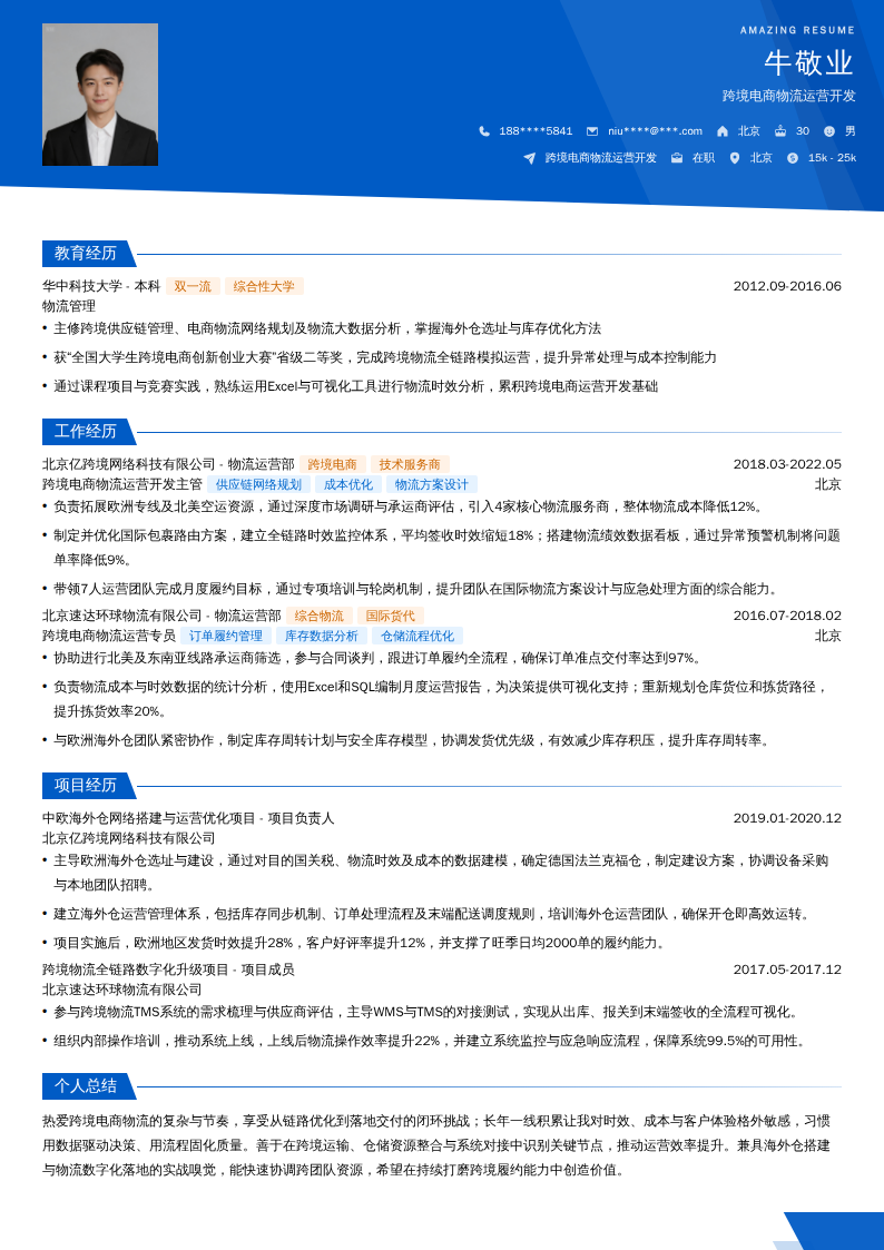 跨境电商物流运营开发简历模板
