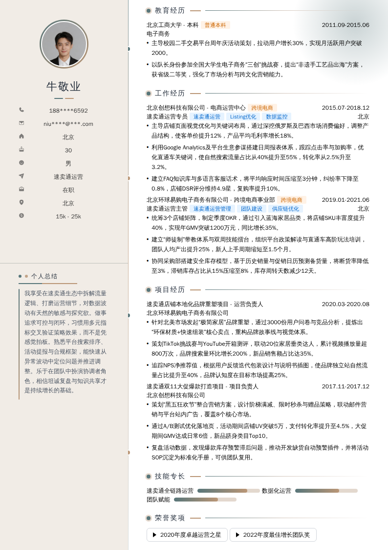 速卖通运营简历模板