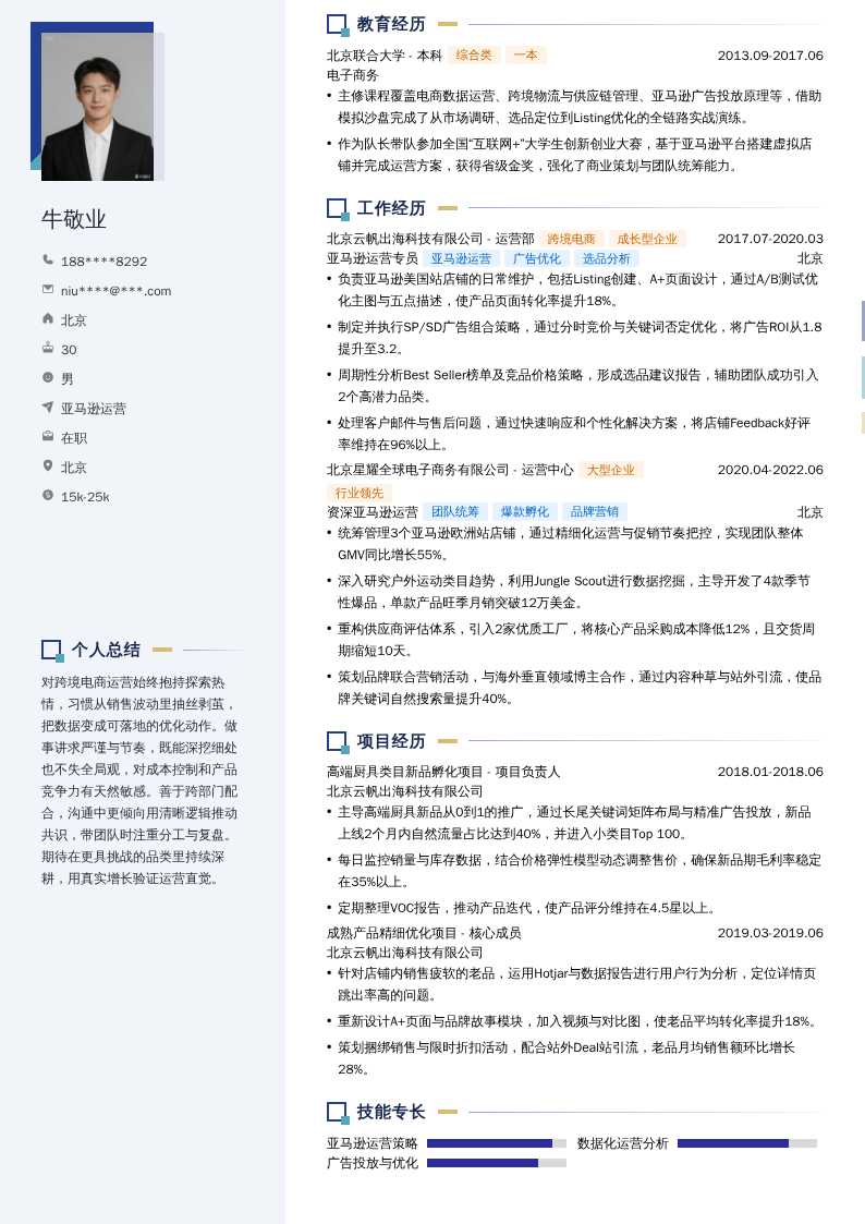 亚马逊运营简历模板