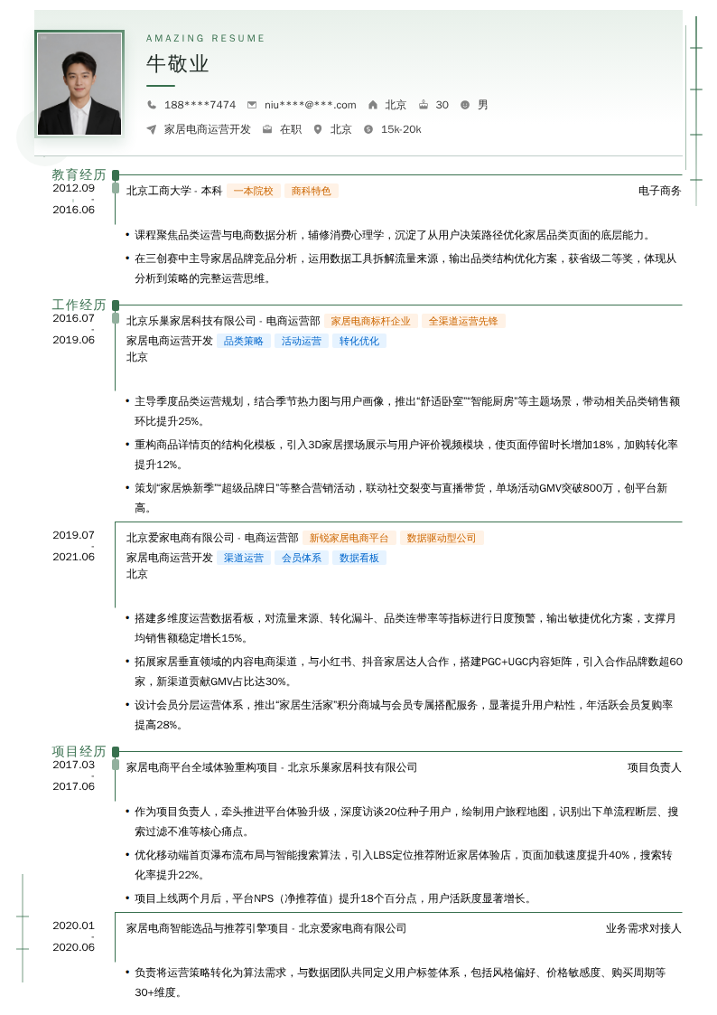 家居电商运营开发简历模板