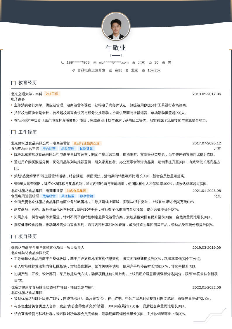食品电商运营开发简历模板