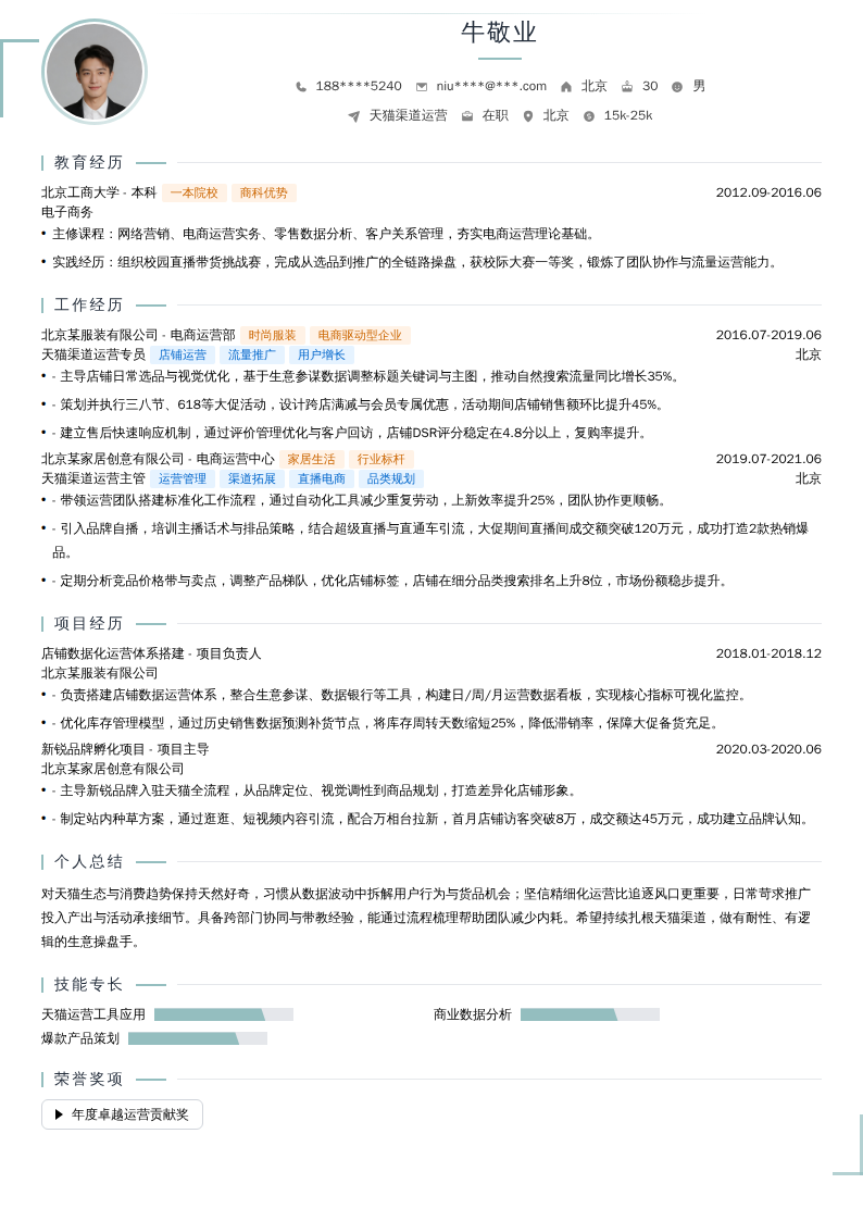 天猫渠道运营简历模板