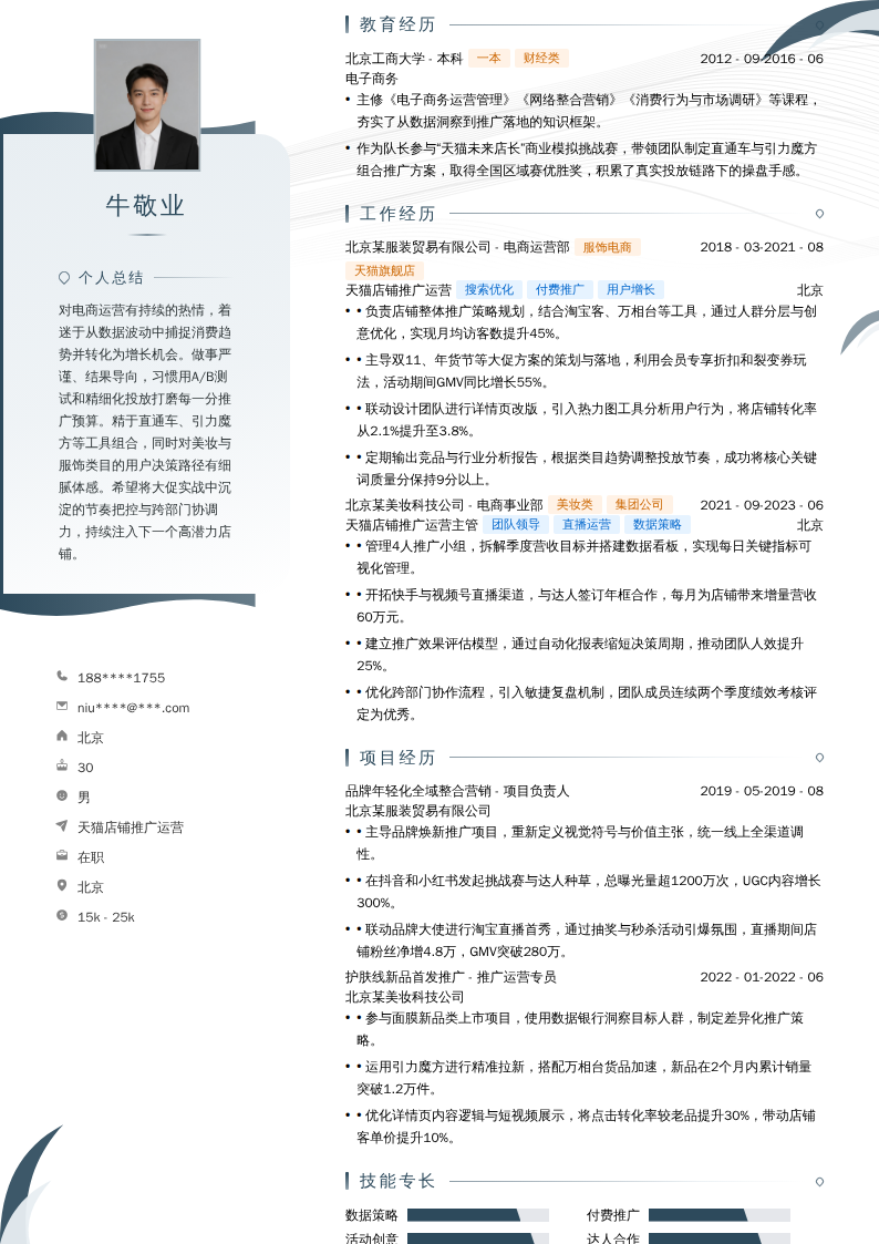 天猫店铺推广运营简历模板