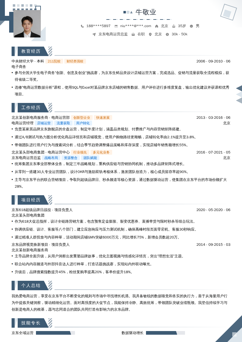 京东电商运营总监简历模板