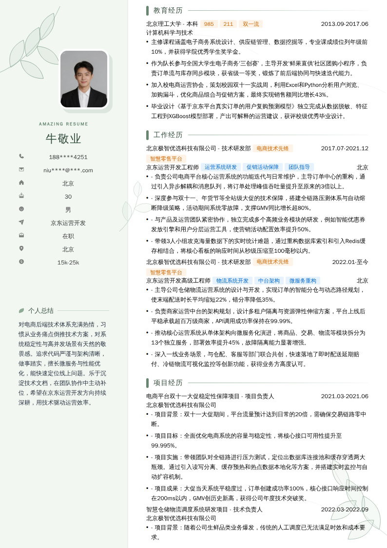 京东运营开发简历模板