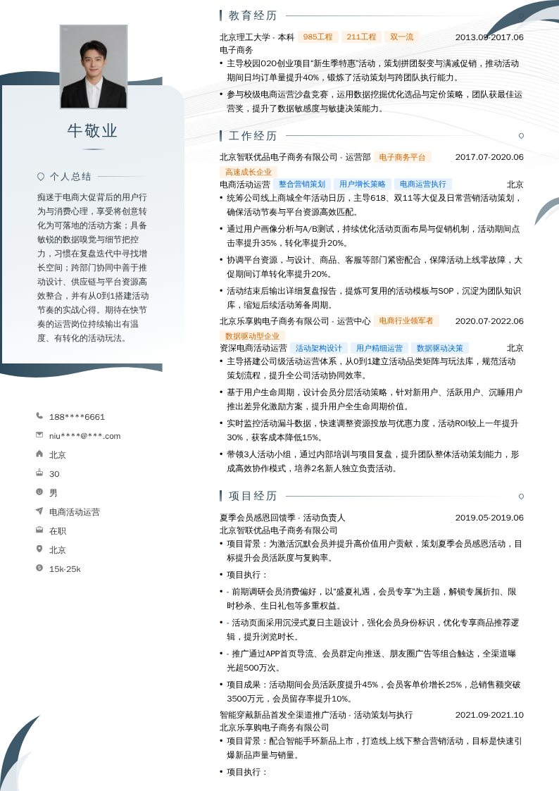 电商活动运营简历模板
