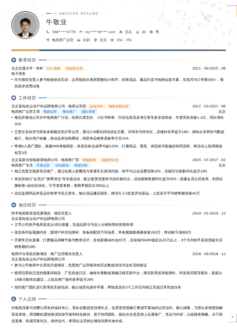 电商推广运营简历模板