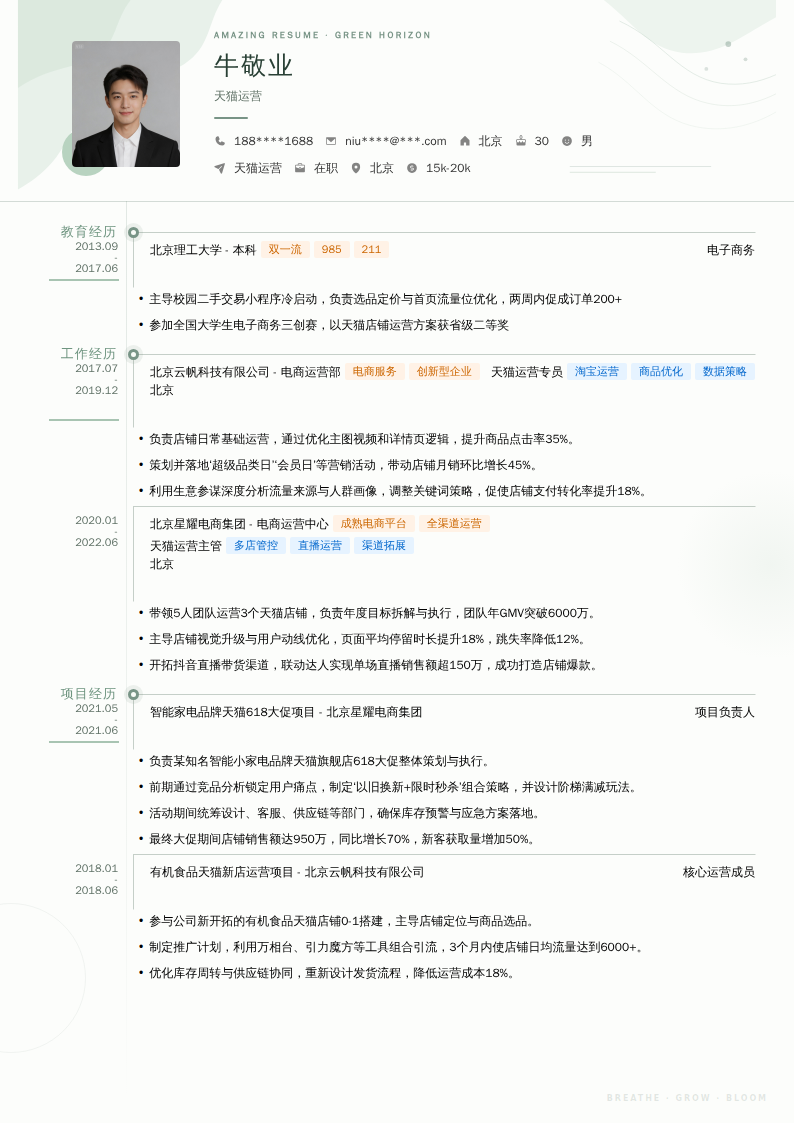 天猫运营简历模板