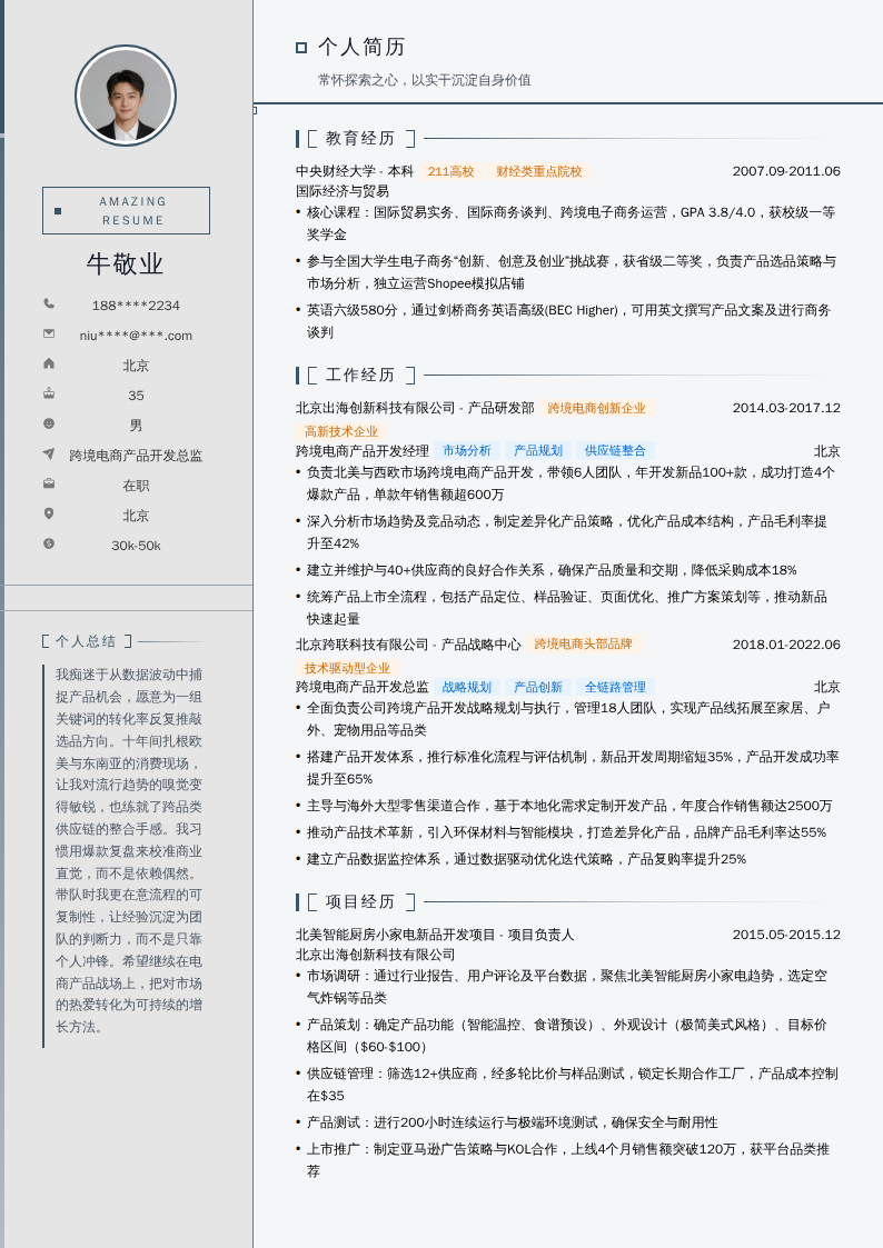 跨境电商产品开发总监简历模板