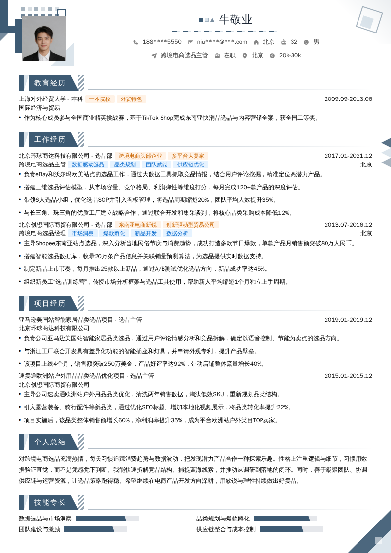 跨境电商选品主管简历模板