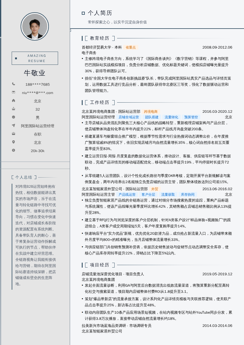 阿里国际站运营经理简历模板