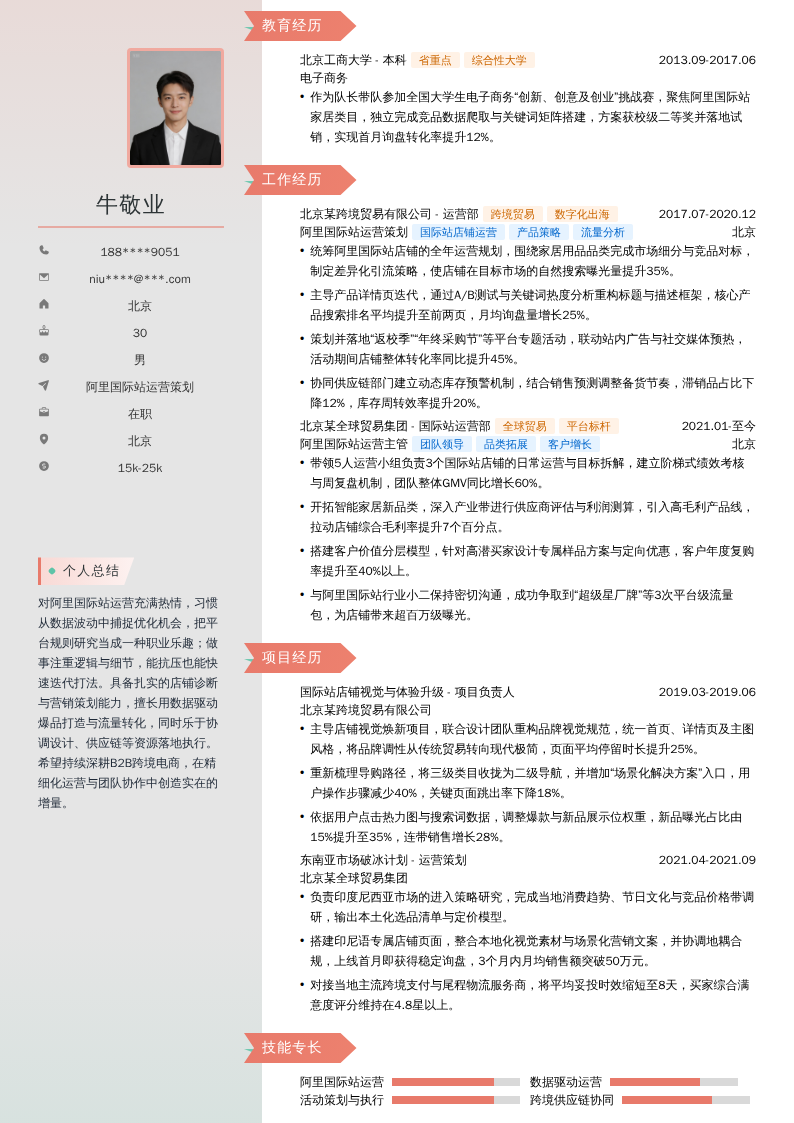 阿里国际站运营策划简历模板