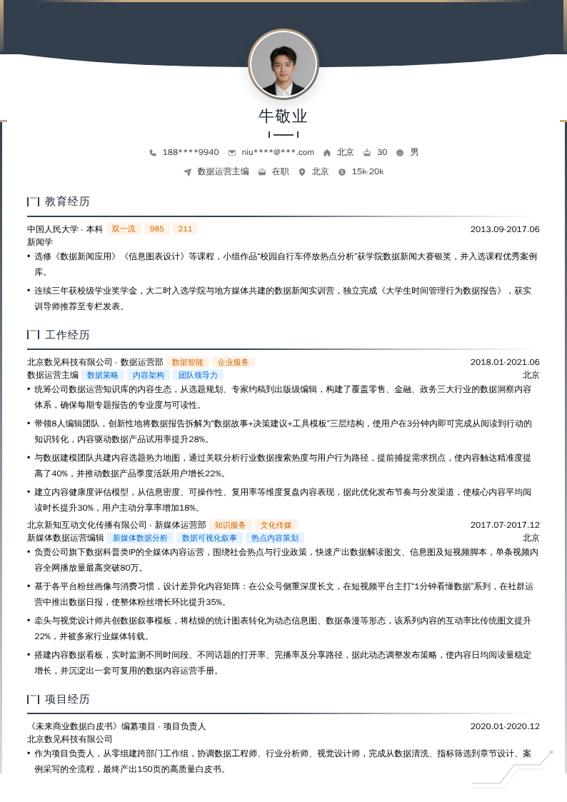 数据运营主编简历模板