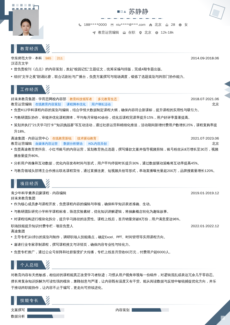 教育运营编辑简历模板