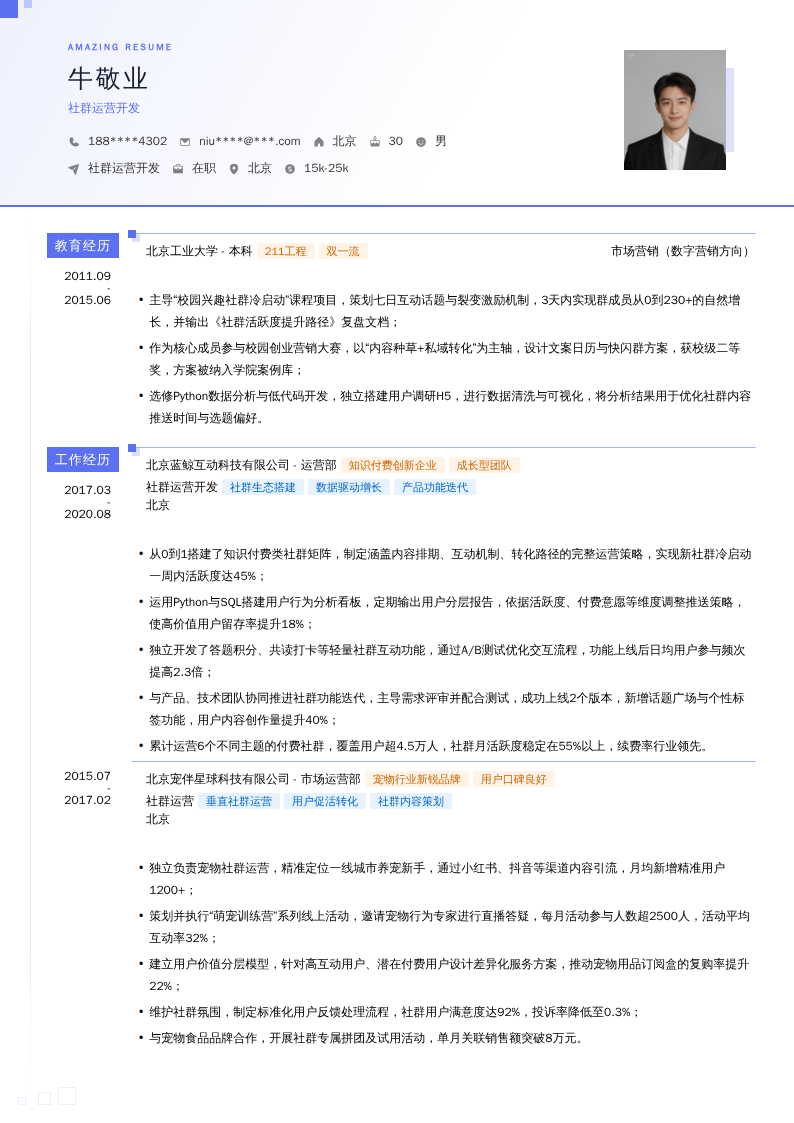 社群运营开发简历模板