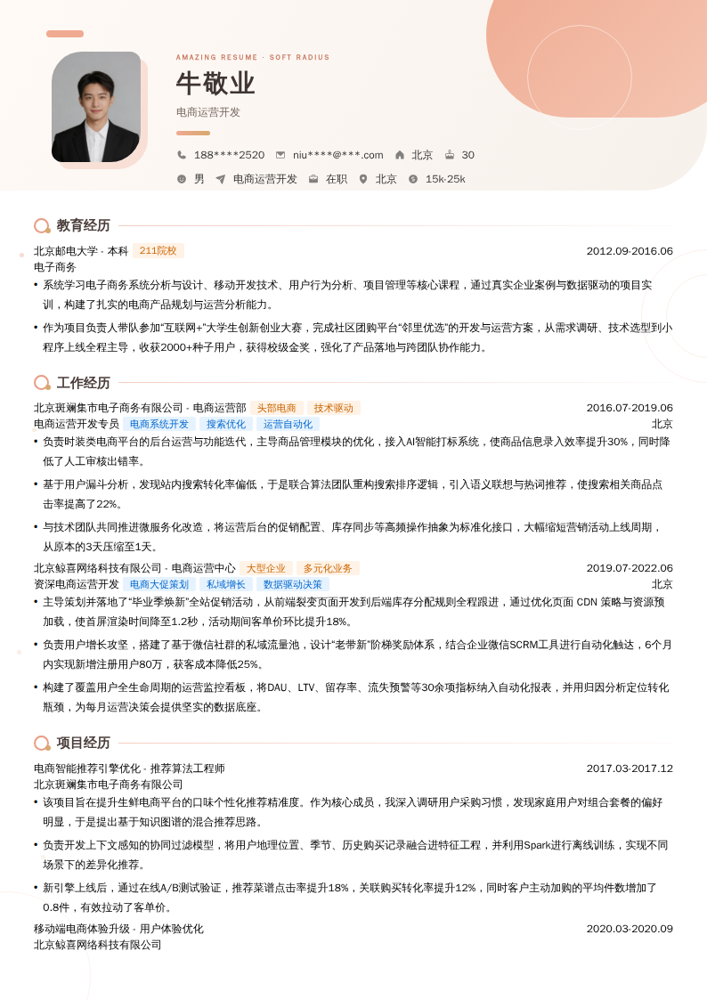 电商运营开发简历模板