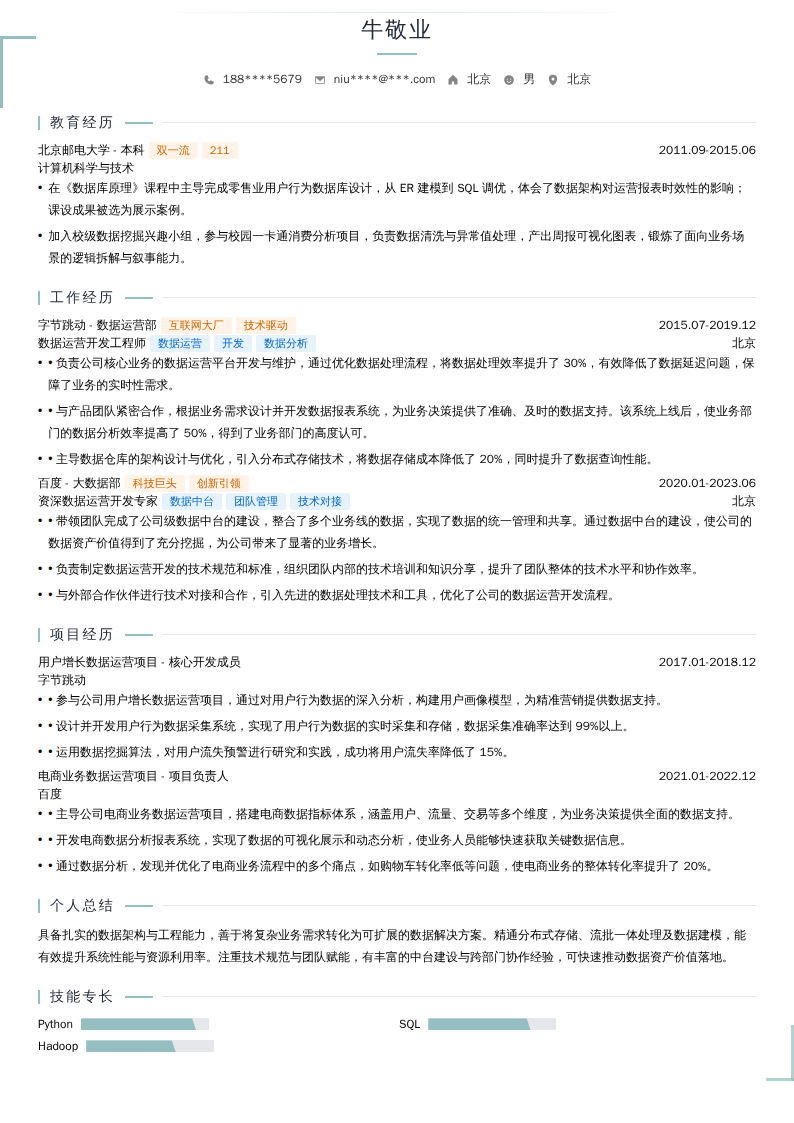 数据运营开发简历模板