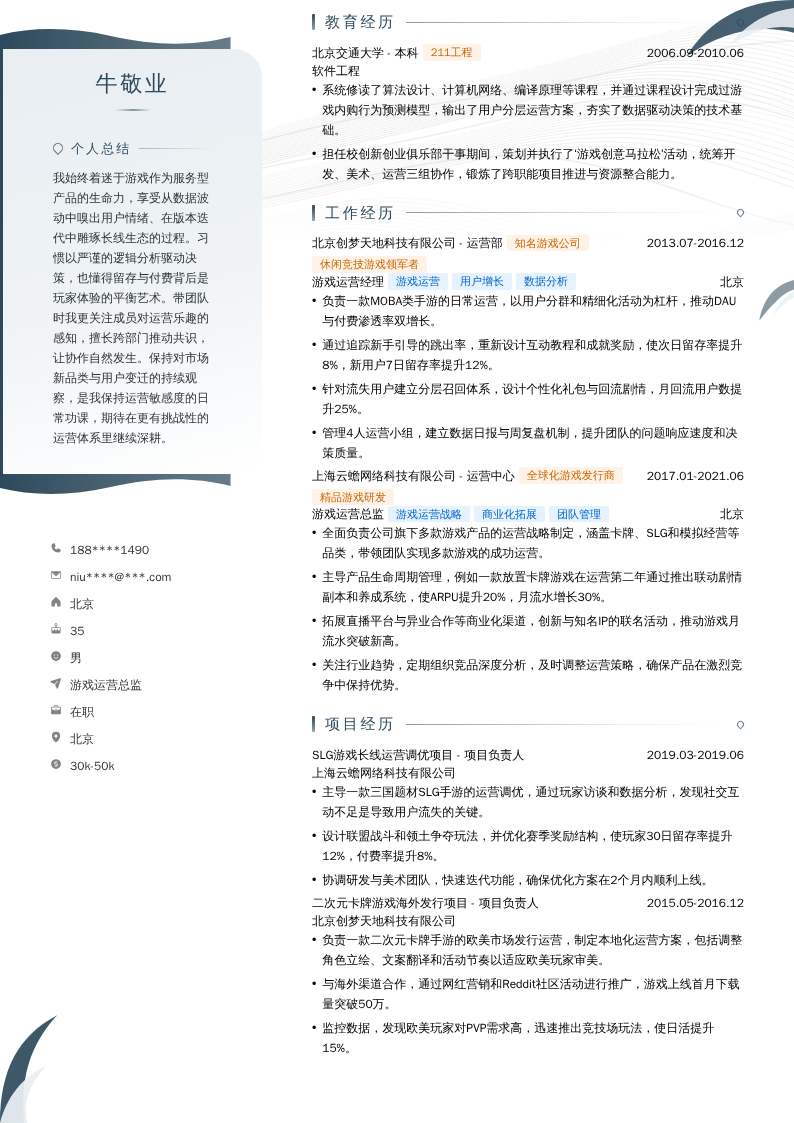 游戏运营总监简历模板