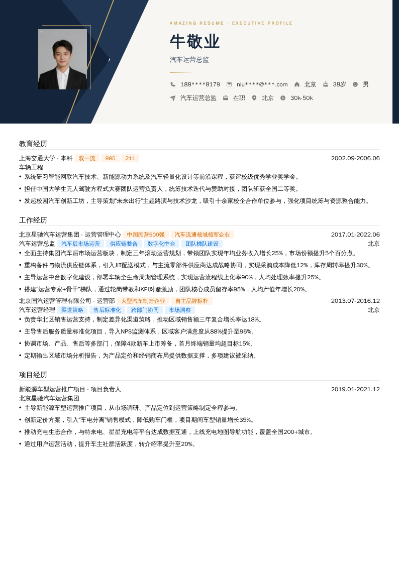 汽车运营总监简历模板