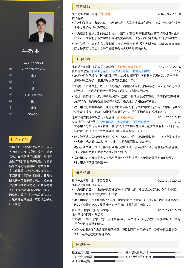 社区运营总监简历模板