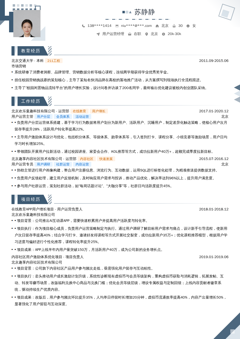 用户运营经理简历模板