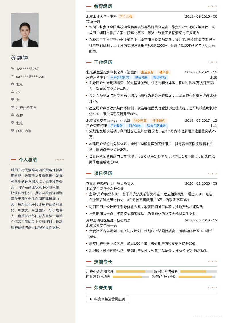 用户运营主管简历模板