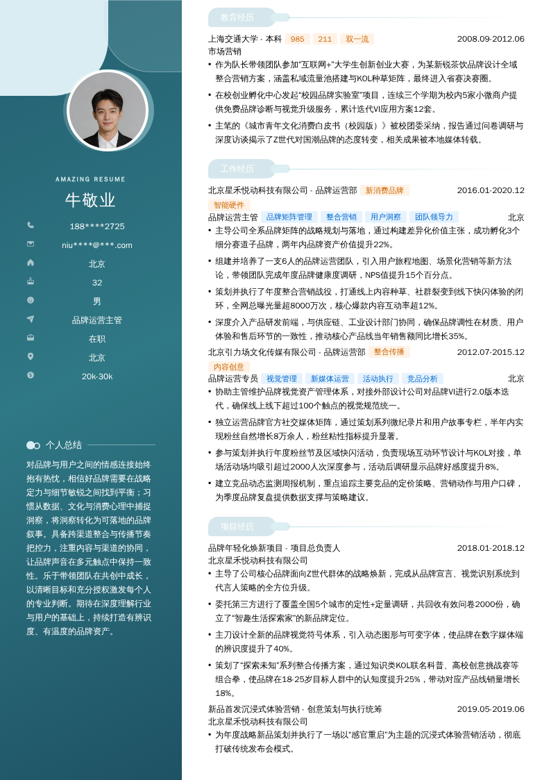 品牌运营主管简历模板