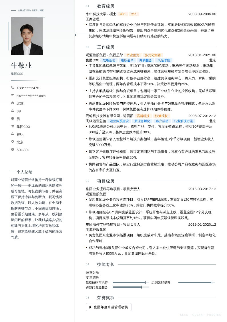集团COO简历模板